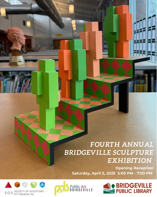 Fourth Annual Bridgeville Sculpture Exhibition poster featuring Cuboids Descending a Staircase.